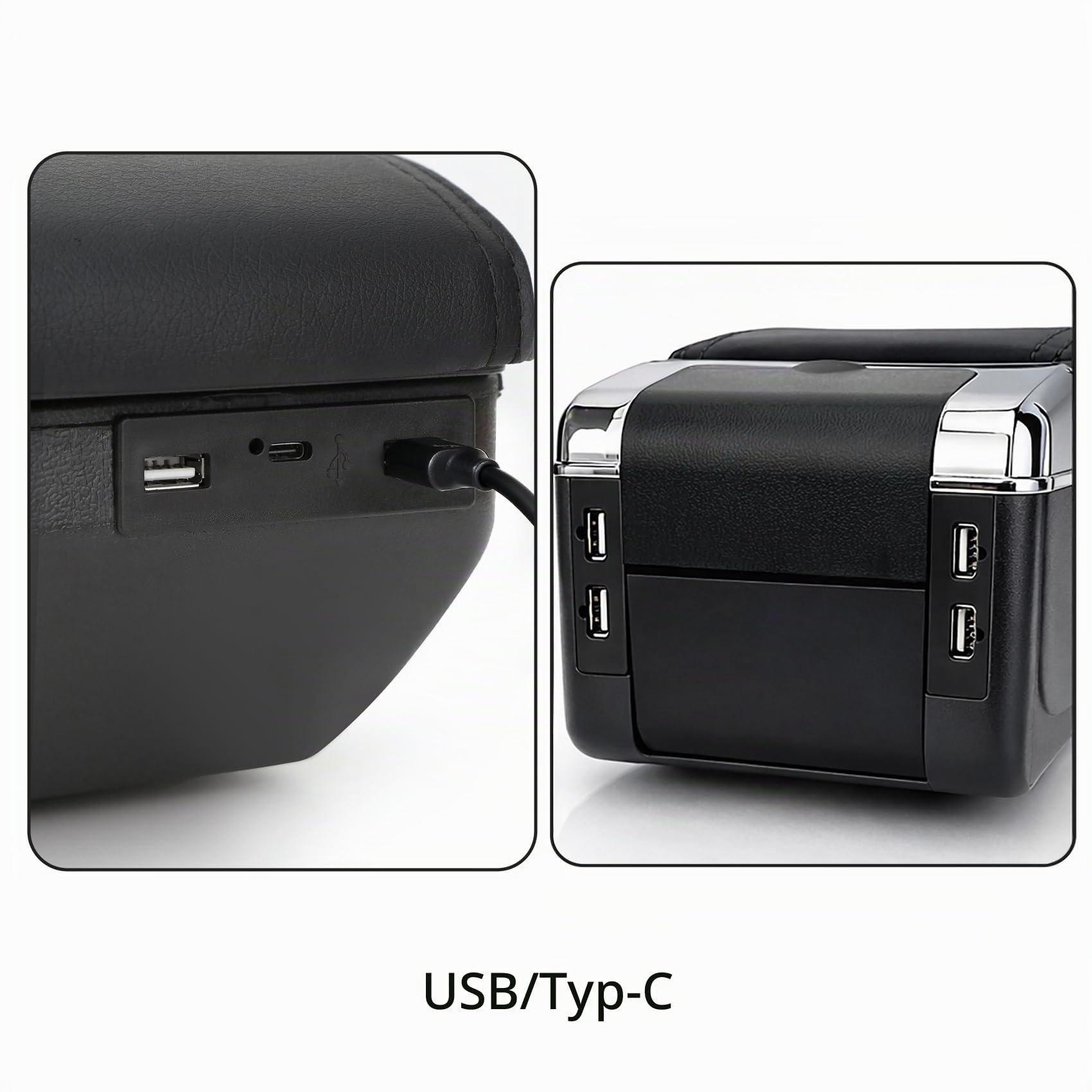 YJYWZH Armlehne für Ford Focus 2 Mk2 2005-2010 mit USB und Getränkehalter | 6 USB + 1 USB-C,Mittelarmlehne Mittelkonsole,Doppelstauraum,Verschiebbare Armauflage,PU-Leder,Schwarz
