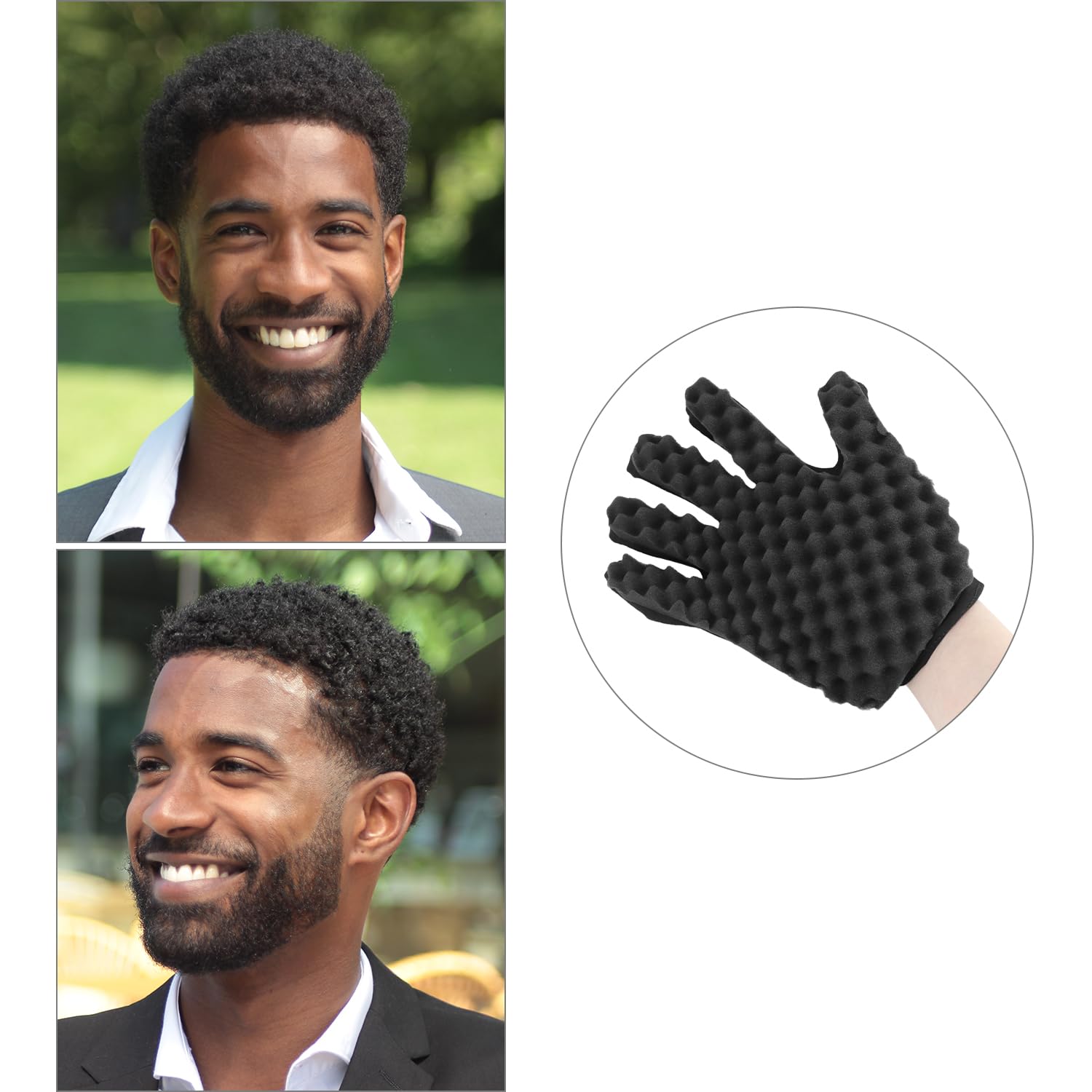 QWORK® 4 Pcs Big and Small Holes Hair Sponge Brush with Combs and gloves for Dreads & Coils for Barber and Home - Image 4
