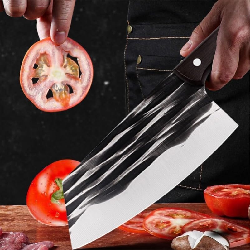 Meat Cleaver,Cleaver Knife 7 Inch Cleaver Knife Chef Slicing Meat Chop Vegetables Kitchen Knives Hand Forge Blade Wood Handle Utility Knife Cooking Tools, LAMAJIGA5844