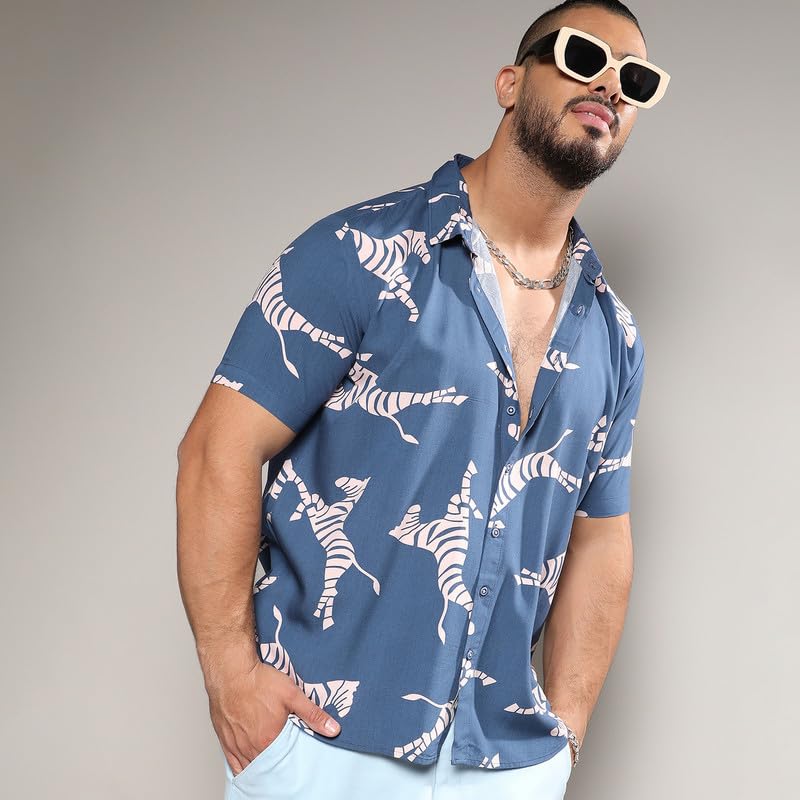 Image of Instafab Plus Men's Shirt for Casual Wear | Spread Collar | Short Sleeve | Button Closure | Plus-Size Fit | Cotton Shirt Crafted with Comfort Fit for Everyday Wear