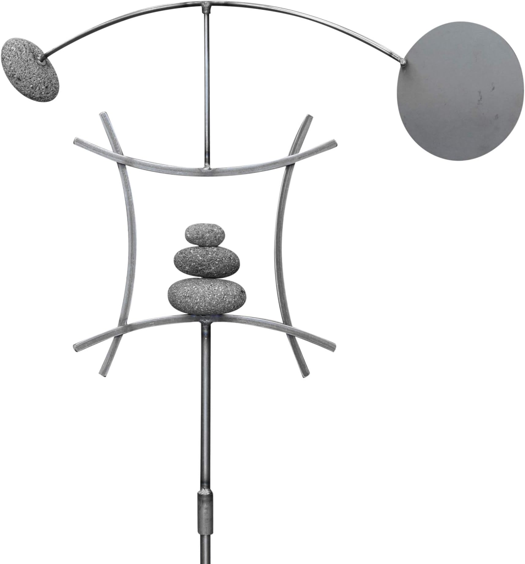 Aura Life Zen Garden Spinner Kinetic Wind Sculpture with Rock Cairn & Stake - Relaxing Outdoor Spinners for Yard and Garden - Handmade Outdoor Wind Art Vane Sculptures (Bare Steel)