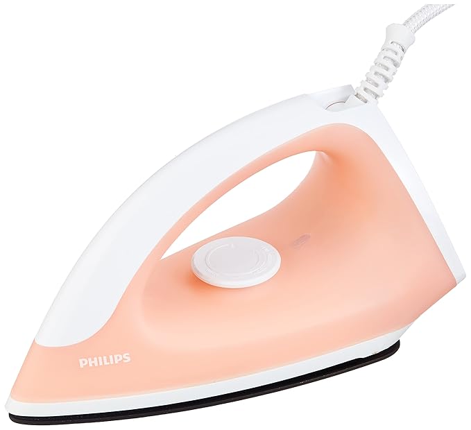 Philips GC097/50 750-Watt Dry Iron (World no. 1 Ironing Brand), Light & Easy to Use, Powerful 750 Watt Heat up with a comforable wide grip, Black Non Stick Soleplate (Peach)