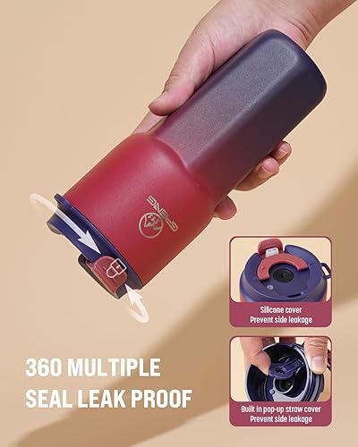 Miniatura 7 de Gpeng Taza de café aislada de acero inoxidable de 20 onzas y botella de agua con separación de té, tapa de popote y soporte para tazas, mantiene las