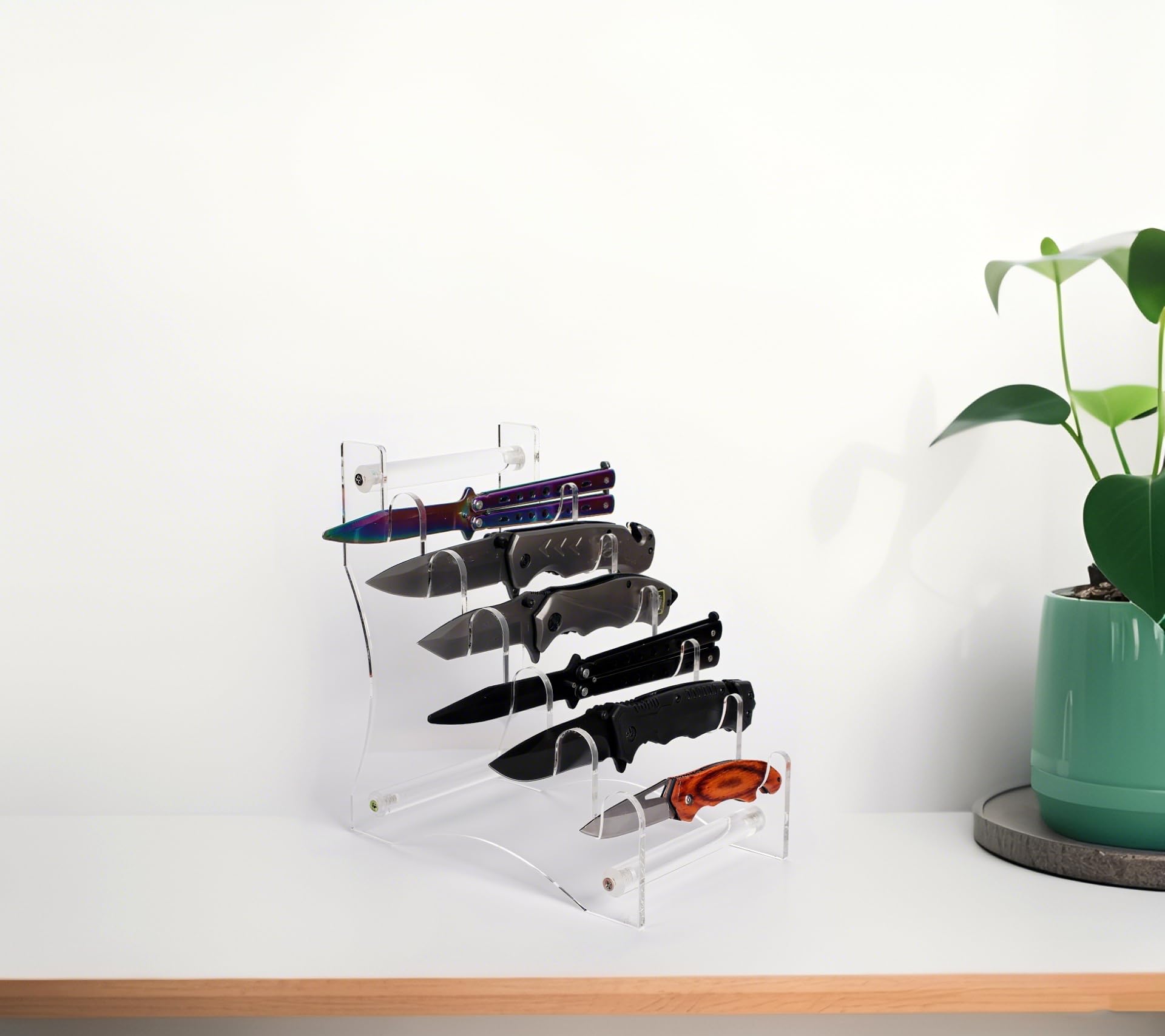 WANLIAN Présentoir de couteaux acrylique à 6 niveaux pour couteaux bruts EDC Mini couteaux (Transparent)