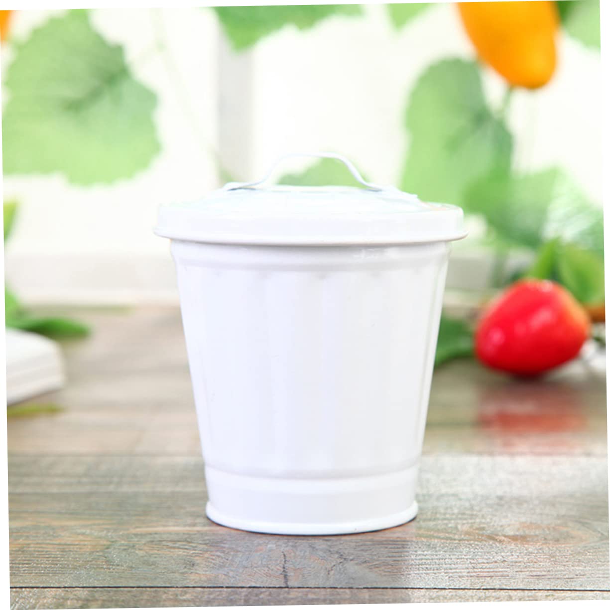 Ciieeo 4pcs Small Galvanized Trash Can Lid Versatile Desktop Garbage Bin for Home Office for Storage Flower Pots Compact Wastebasket for Stylish Organization