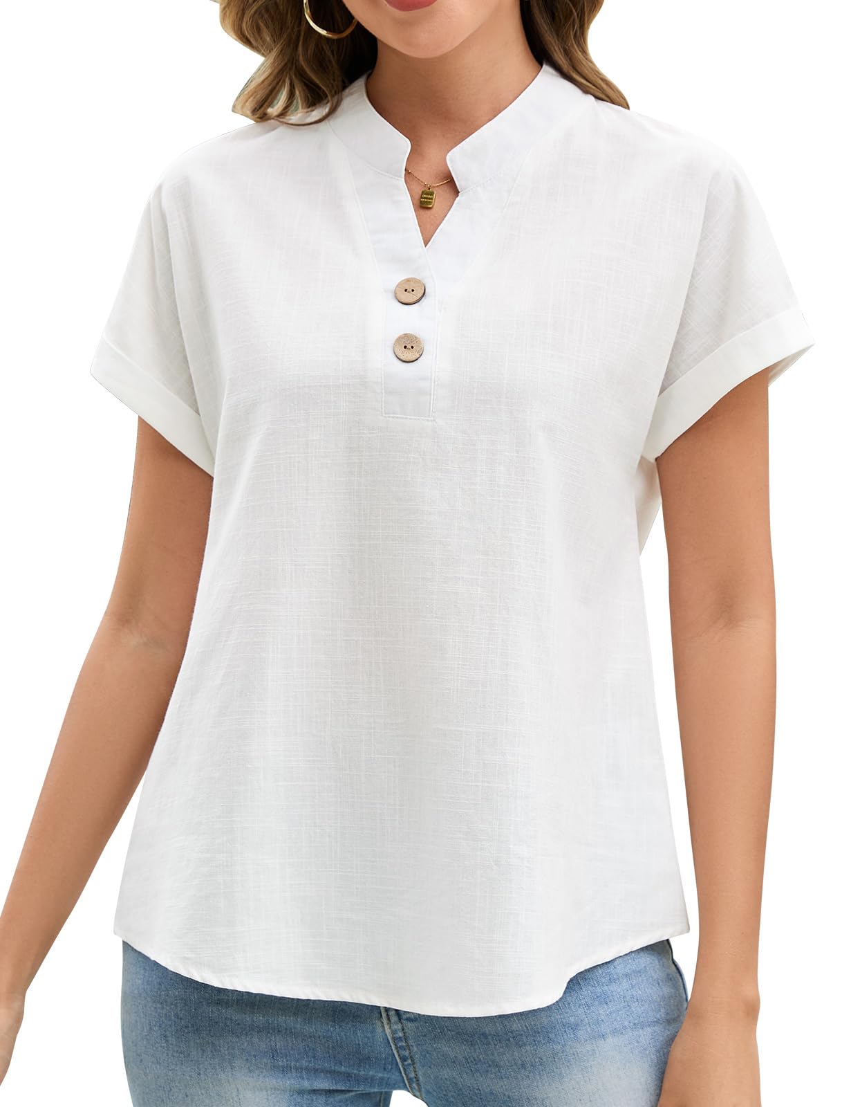 UMIPUBO Blusas Mujer Verano Manga Corta Cuello en V Camisas con Botón Elegante Camisetas Suelta Blusones Casual Básica Camisa Moda T Shirts Tunic Tops