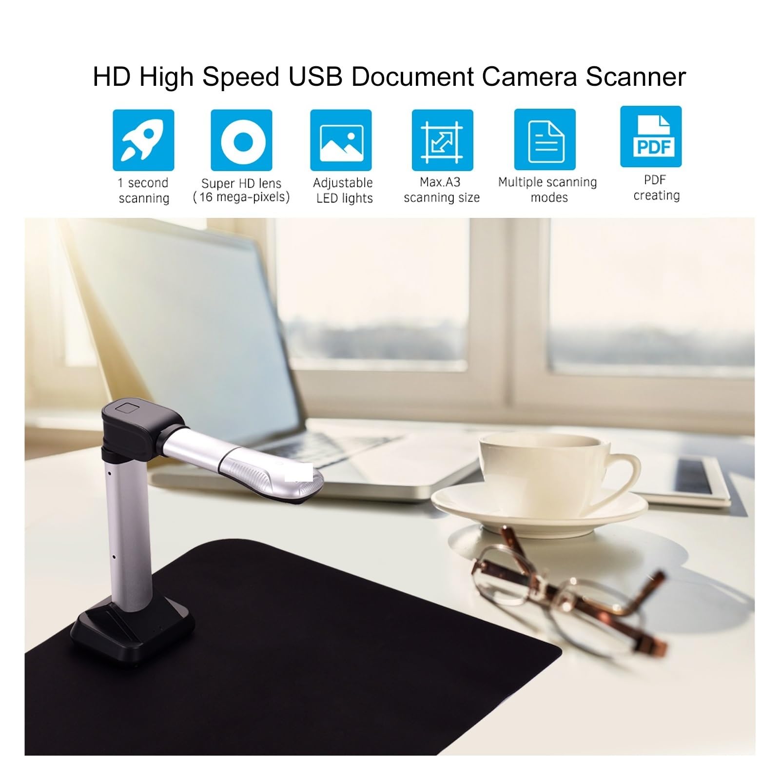 Scanner per documenti, Scanner for fotocamera documenti USB BK51, scanner ad alta velocità formato A3 HD 16 megapixel con luce LED