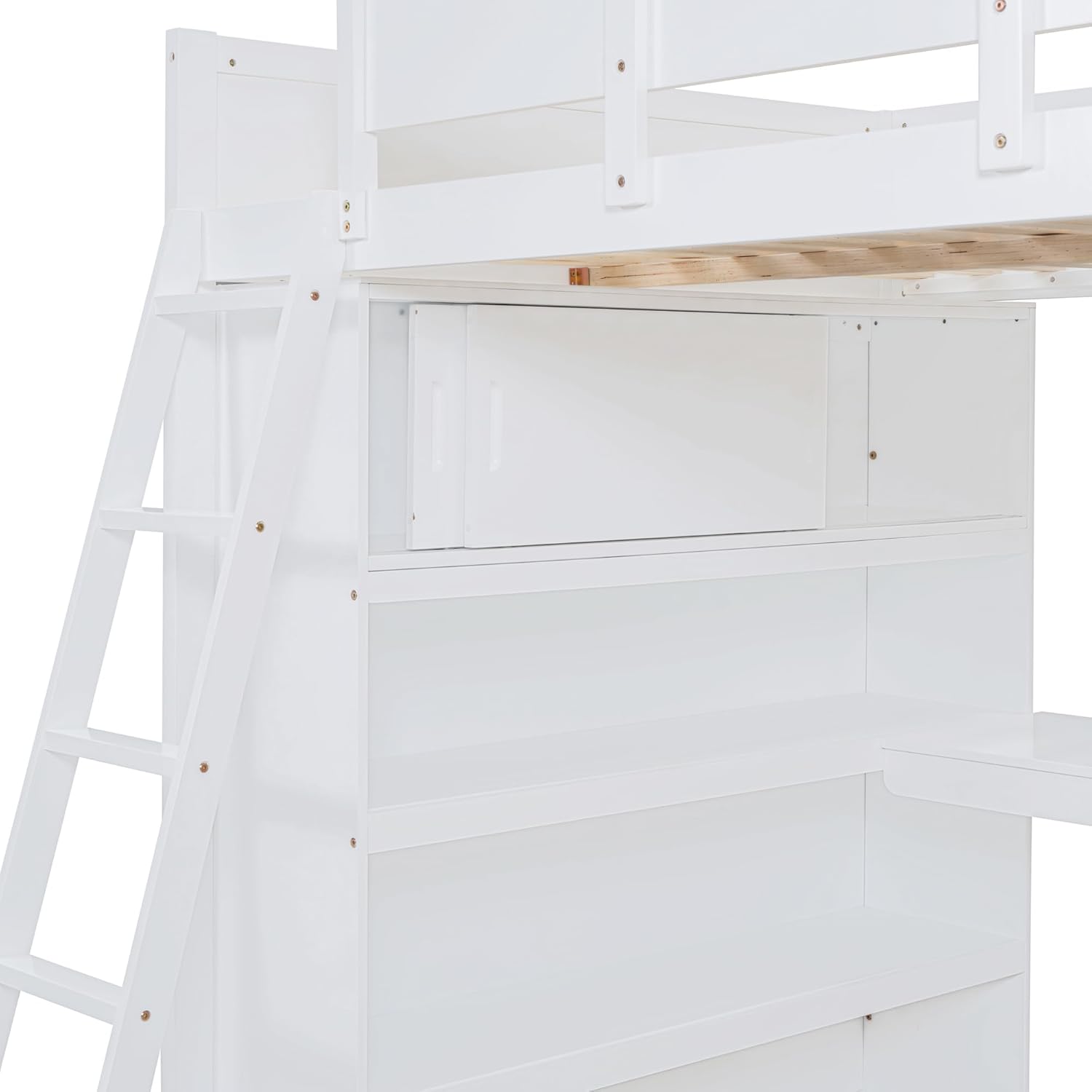 Merax Full Size Loft Bed with Desk and Storage Detail