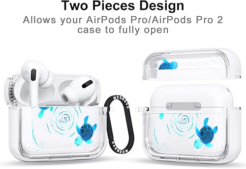 Miniatura 2 de MOSNOVO Funda para Airpods Pro 2, funda para Airpods Pro, funda protectora transparente con estampado de tortuga espacial con anillo de metal duro
