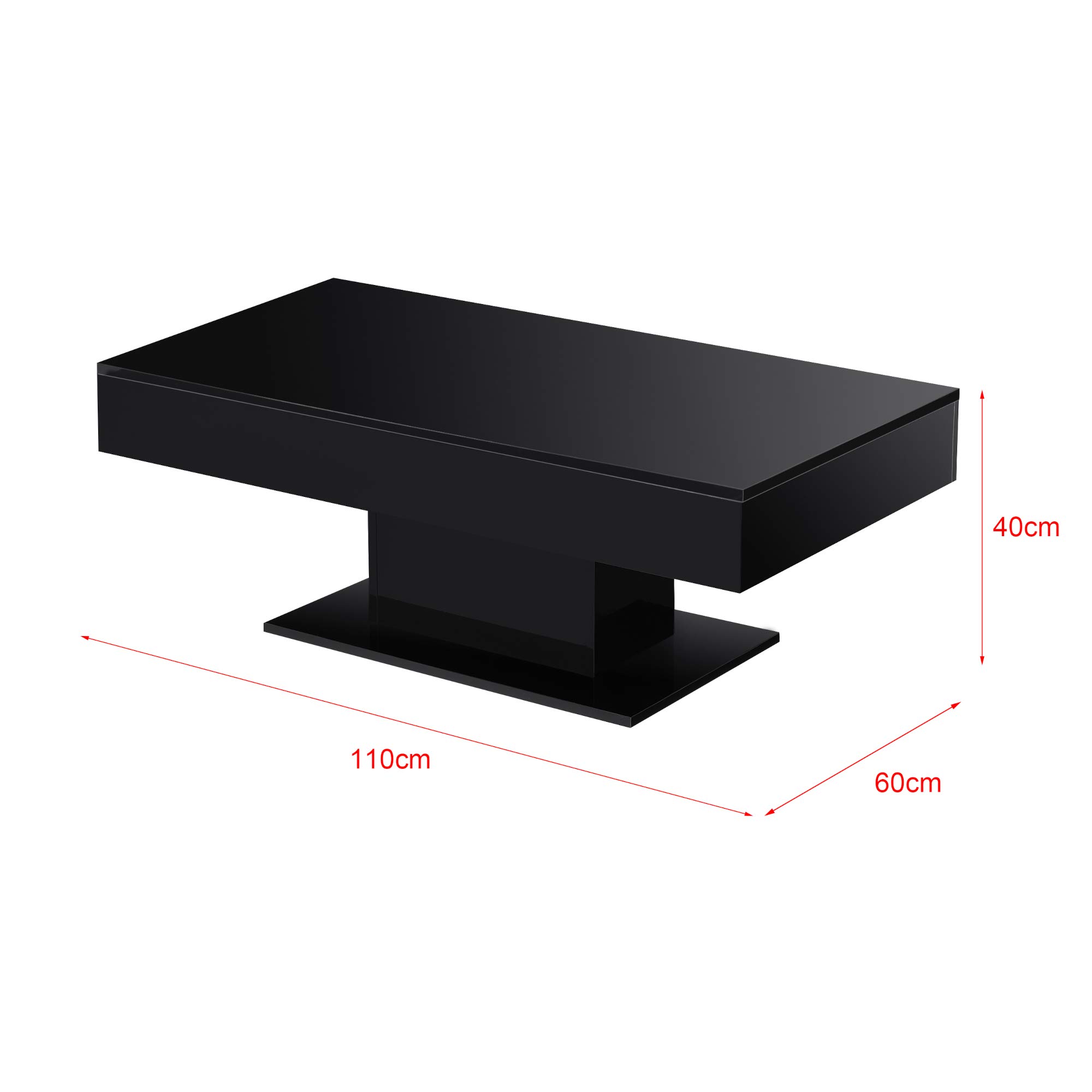 [en.casa] Mesa de Centro Lünen Mesa Baja Rectangular con Tablero Deslizante Diseño Atractivo para Salón Despacho Mueble Auxiliar 40 x 110 x 60 cm - Negro Alto Brillo