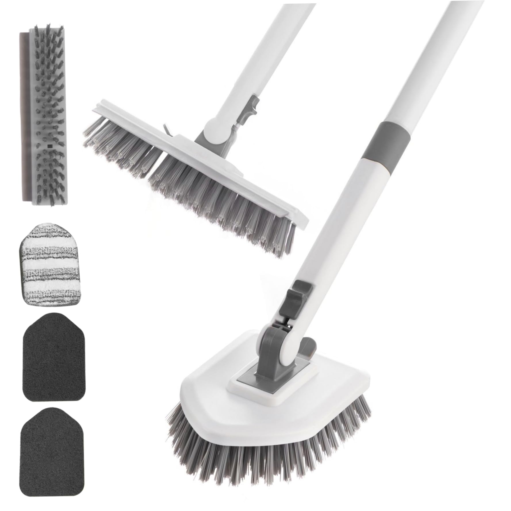 Épurateur de baignoire à long manche brosse à récurer 4 en 1 réglable 180°