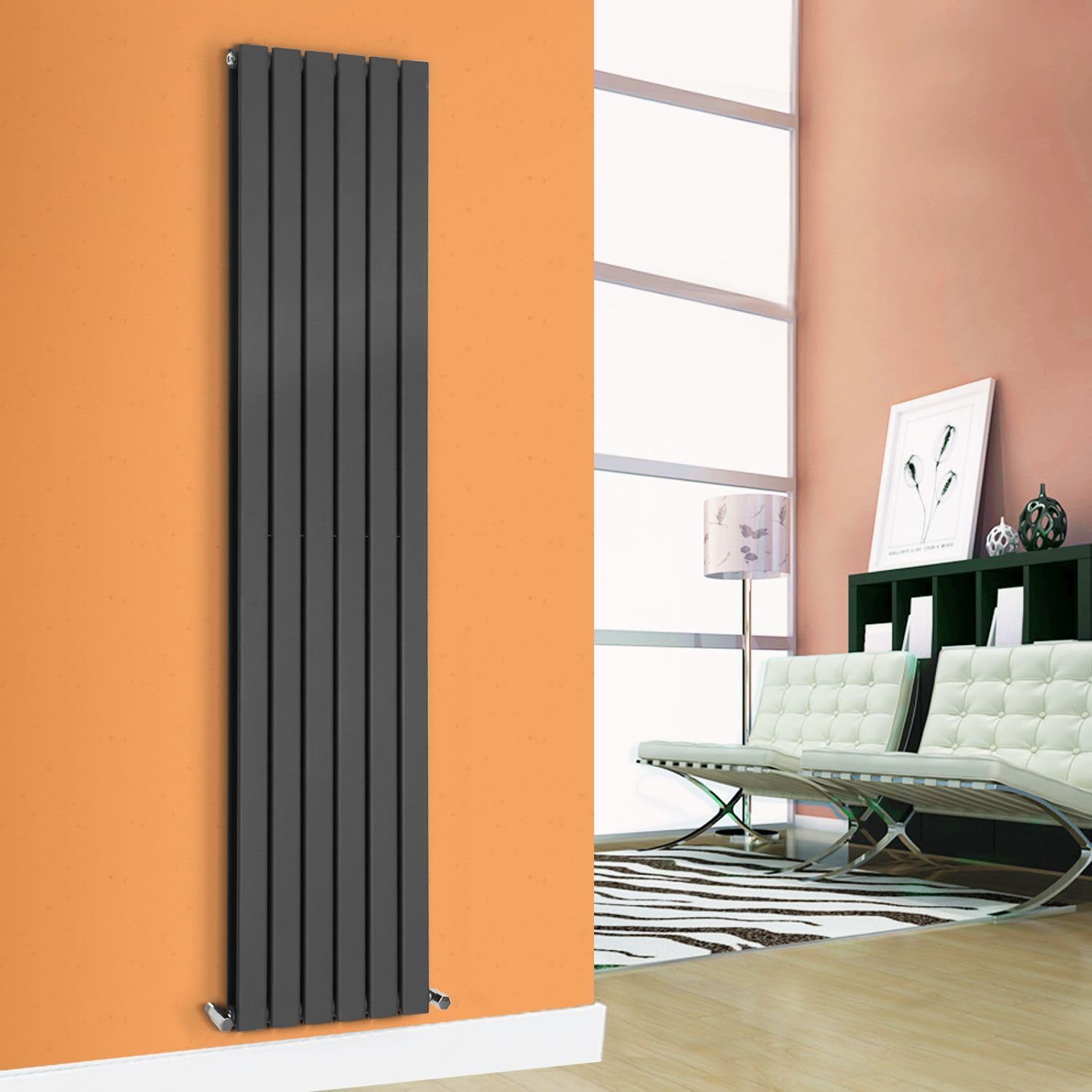 Designer Flat Panel Radiator Horizontal Vertical Modern Central Heating Rads (Double - 1800 x 380mm, Anthracite)