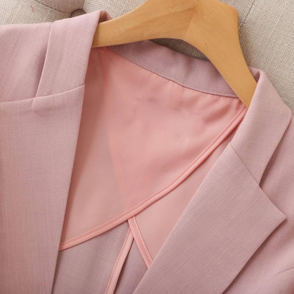 Anzug Damen,Kurzer Damen Blazer, 3/4 Ärmel, Gekerbtes Revers, Jaclet, Lässiger Cardigan Mit Offener Vorderseite, Rosa Leinen, Slim Fit Mantel, Abendanzug, Jacken, Achselzucken, Business, Maßgesch