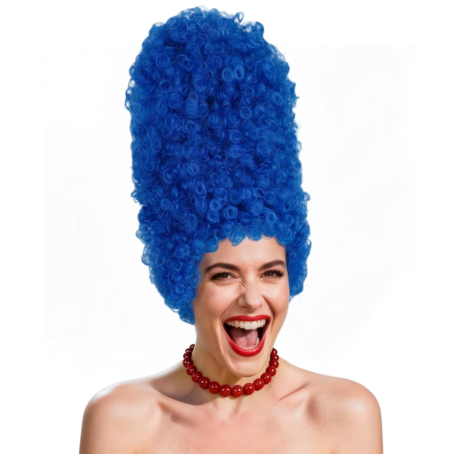 JoneTing Long Dark Blue Beehive Wig 【+Hair Cap】 Blued Cosplay Wig for Marge Anime Cosplay Curly Blue Beehive Hair Updo Fancy Costume for Halloween Christmas Party Costume Outfit
