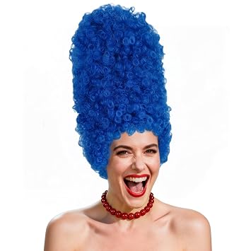 JoneTing 40CM/16Inch Long Dark Blue Beehive Wig for Adult Blued Cosplay Wig for Anime Cosplay Curly Blue Beehive Hair Fancy Costume for Halloween Christmas Party Costume Outfit+Hair Cap