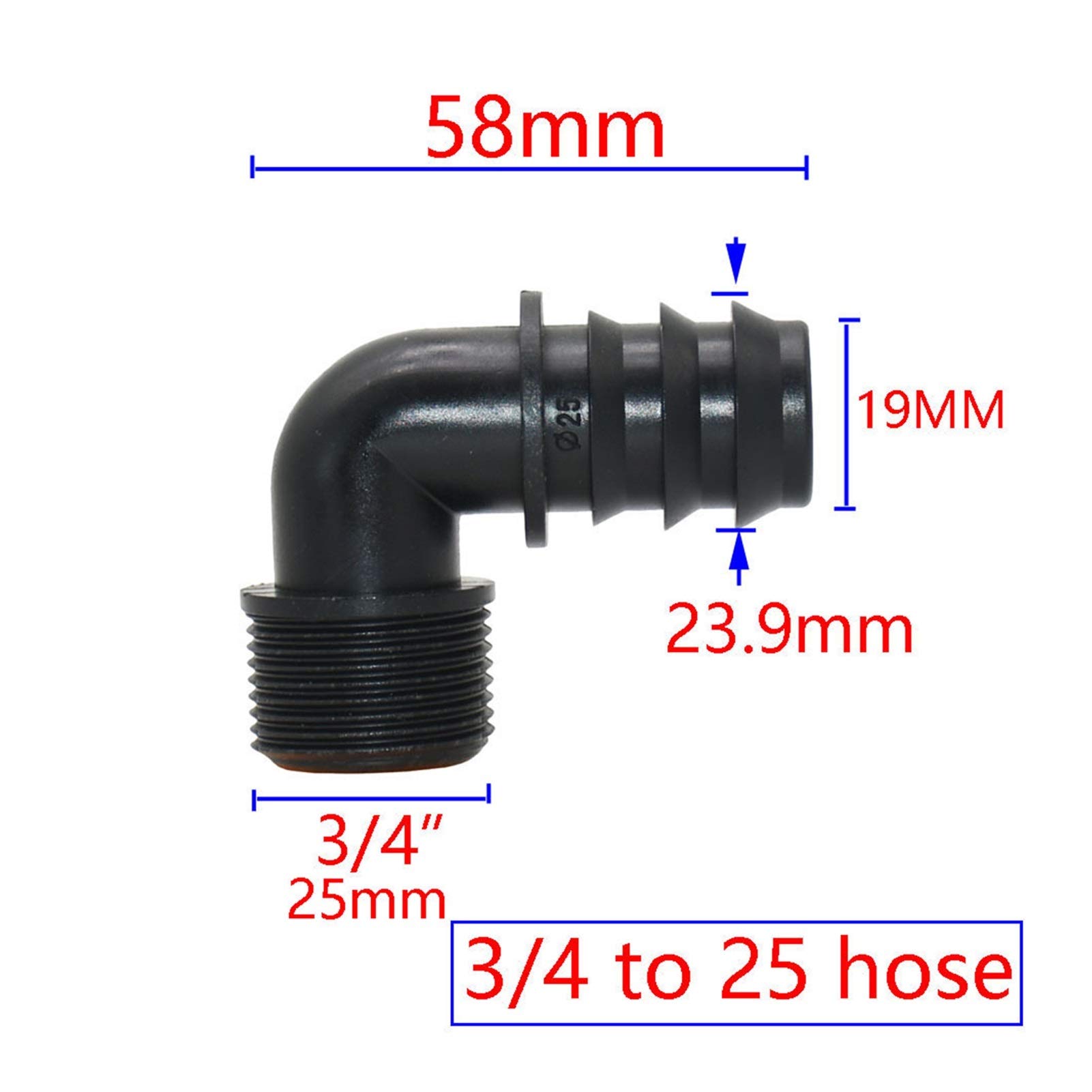 Adattatore Connettore Di Utilità Adattatore Connettore Tubo Confezida 50 Tubi da Giardino 16 Mm 20 Mm 25 Mm Raccordo Spinato a Gomito con Filettatura Esterna 1/2 3/4 1 Pollice Raccordo in Plastica Pe/