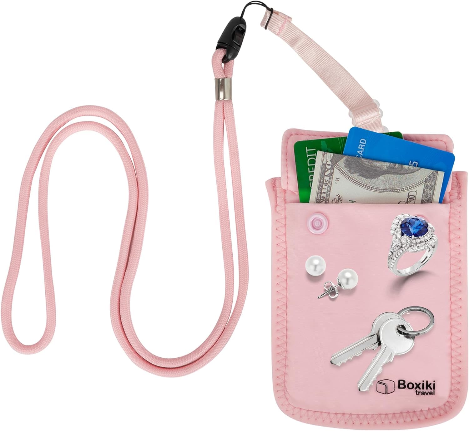 Boxiki Travel Portafoglio Segreto da Viaggio per Reggiseno da Donna - Tasca Nascosta per Passaporto, Soldi e Valori - Rosa