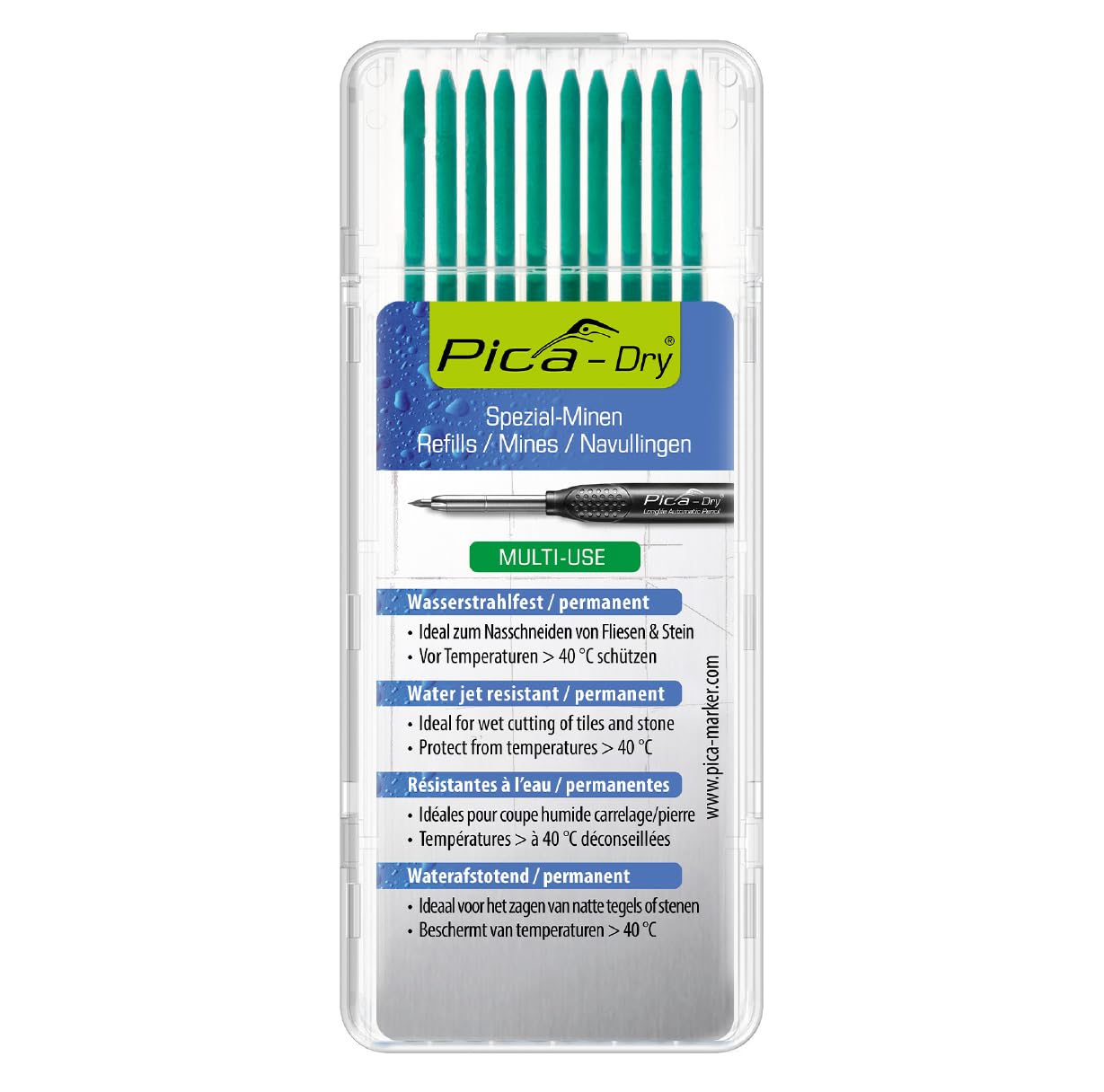 Pica 4042 Set Of 10 Green Refill Leads for 3030 Automatic Longlife Pencil