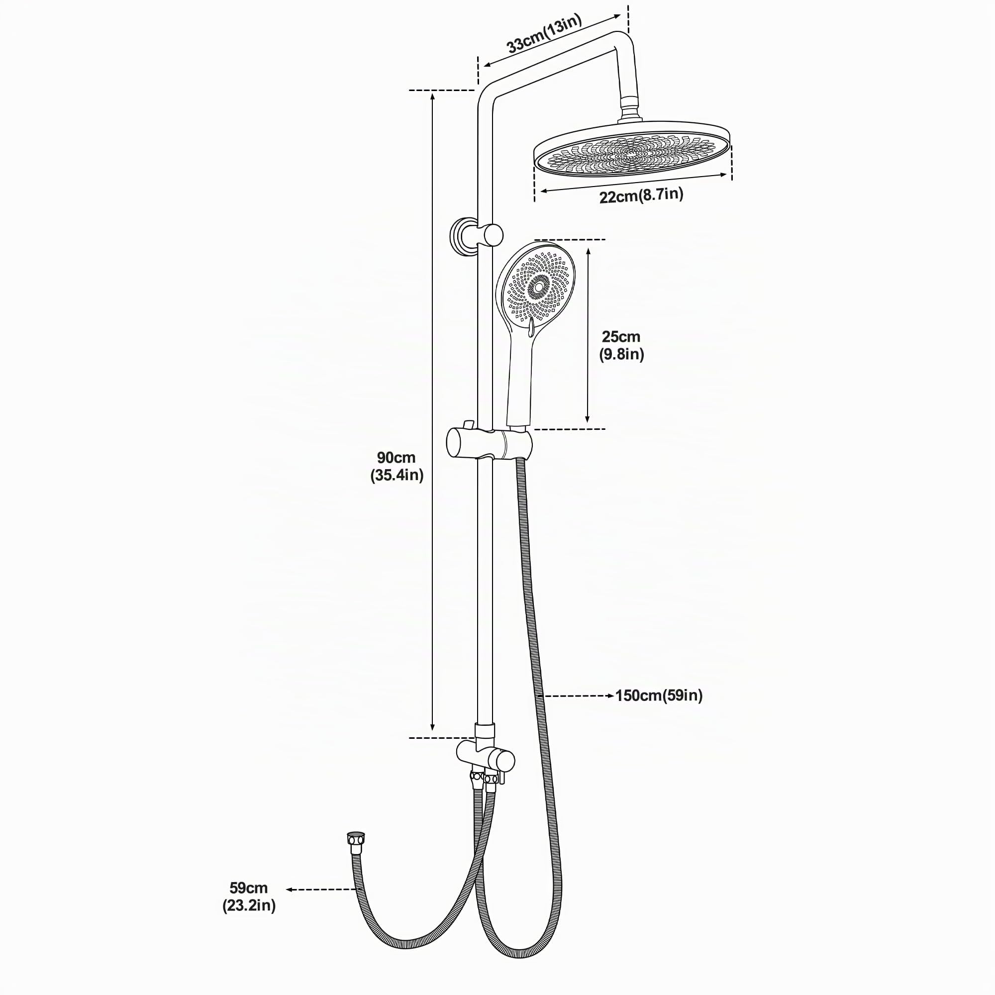 MORADO Columna Ducha sin Grifo,Set de Ducha con ducha de lluvia redonda y ducha de mano,Altura 95cm,Cromado