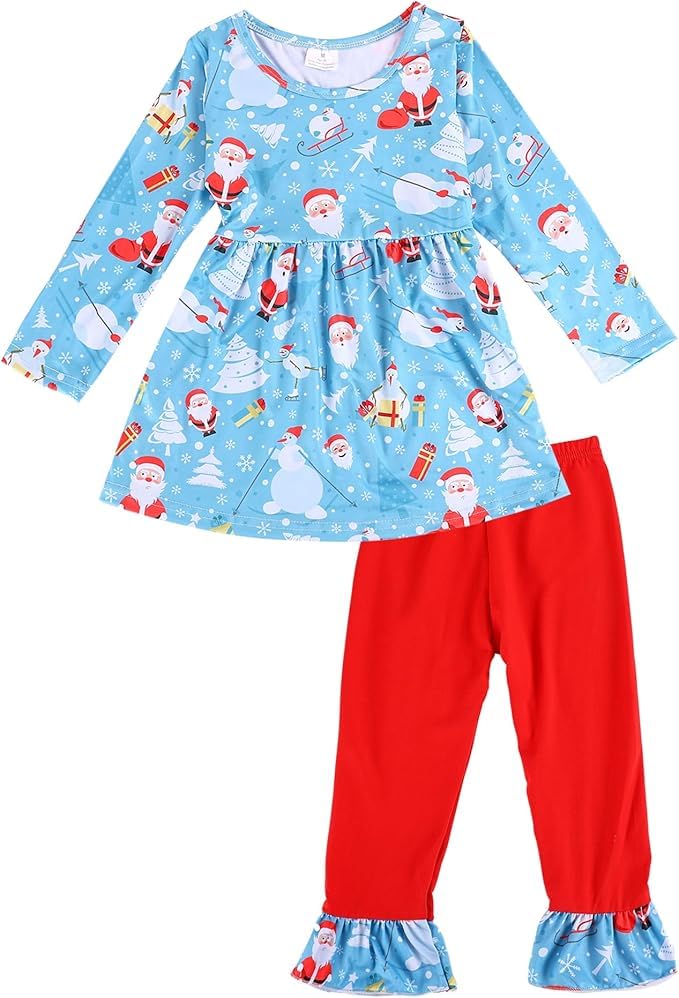 Image of Thanksgiving Toddler Girls Turkey Outfits Set Ruffle T-Shirt Dress and Pants Outfit Set 3-8Years