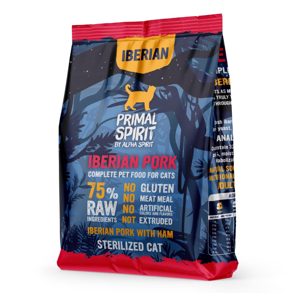Primal Spirit Iberian Pork Complete Dry Cat Food for Sterilised Cats | Multi-Protein | High Nutritional Values | Suitable For All Cat Breeds