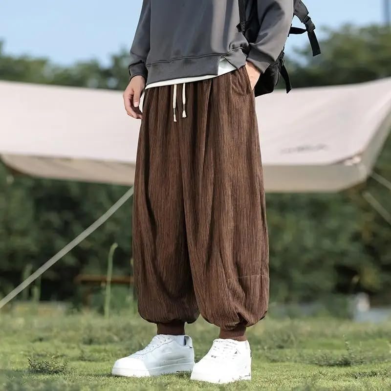 Men Baggy Harem Pants Japanese Elastic Waist Drawstring Wide Leg Pants Casual Loose Trousers 7