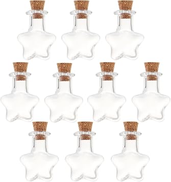 SKYPRO 10Pcs Mini Glass Bottles with Cork Lids, Star Shape Tiny Glass Jars, Wishing Bottles, Small DIY Decorative Craft Vials for DIY Crafts Party Weddings Decoration Storage Accessories