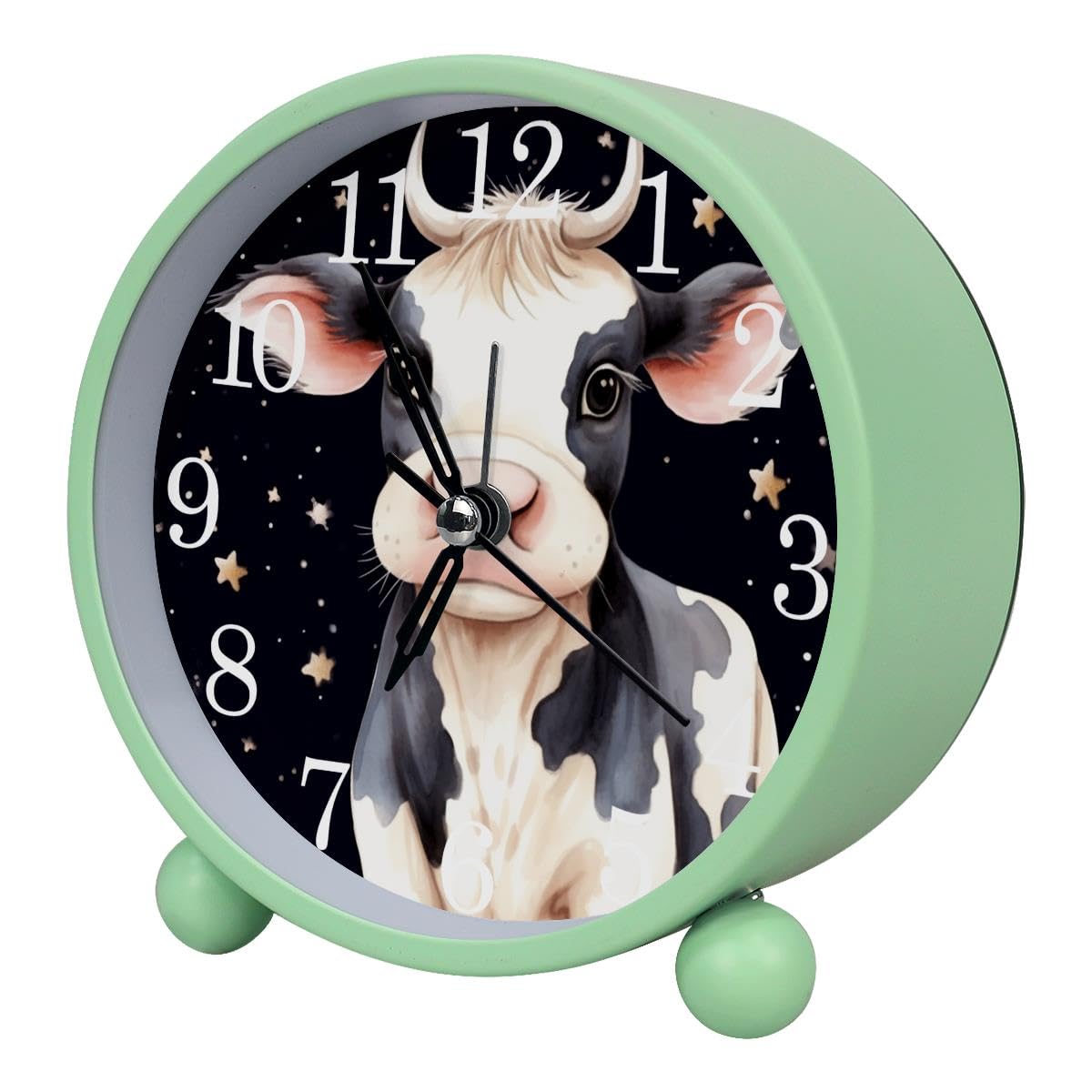 Luoweisi Alarm Clock Animals Cow, Silent Non-Ticking with Night Light