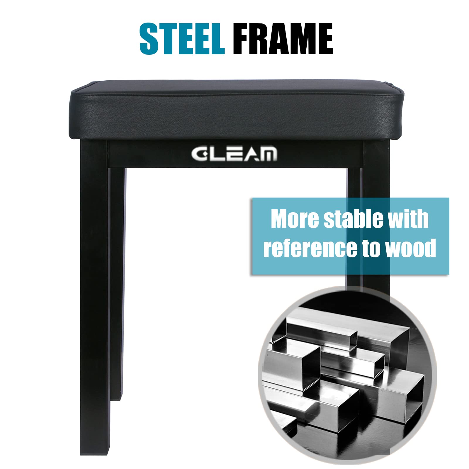 GLEAM Keyboard Bench - Piano Bench 2.5 inch Sponge Padding Waterproof Metal Bracket 400lb Weight Capacity