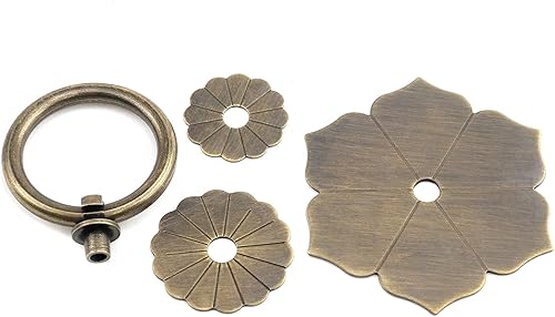 Miniatura 4 de Tiradores de anillo de bronce antiguo, tiradores de anillo en forma de flor para cajones de aparador, 2 unidades