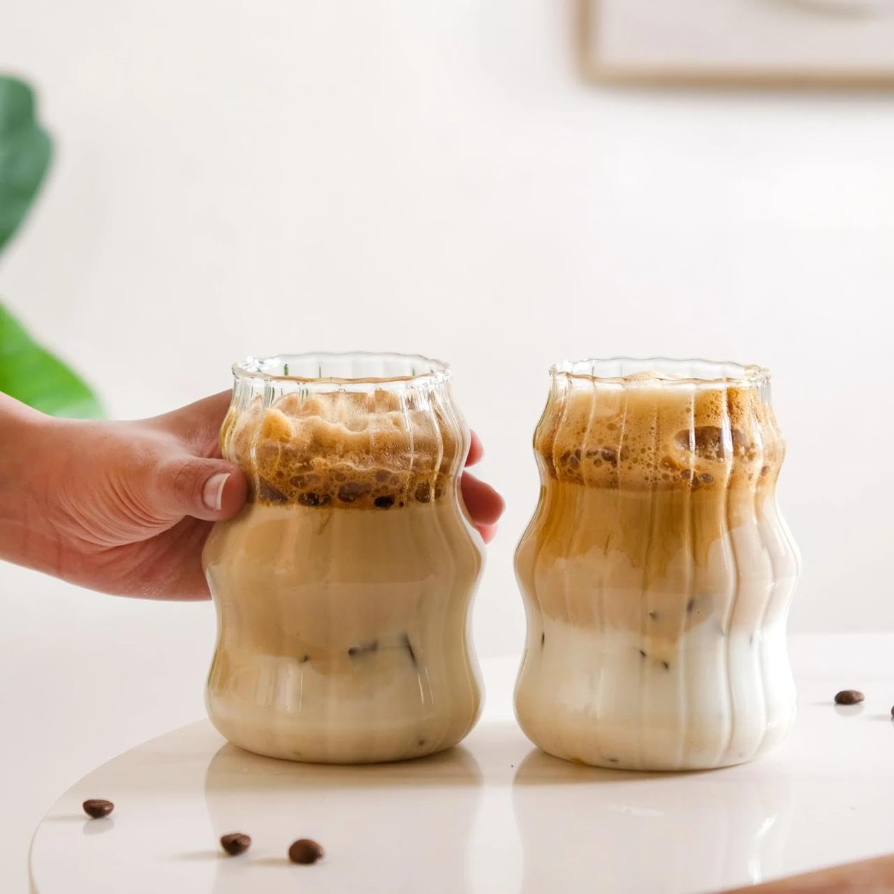 Coffee Glass Tumblers with Borosilicate Straw (Pack of 2) 500 ml for Cold Coffee, Ice Tea, Milk Shakes, Smoothies | Asthetic Wavy Shape Glass tumblers Set of Two-image-41