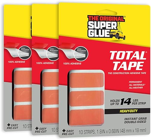 Super Glue - Tiras precortadas de cinta total - 10 tiras - (paquete de 3)