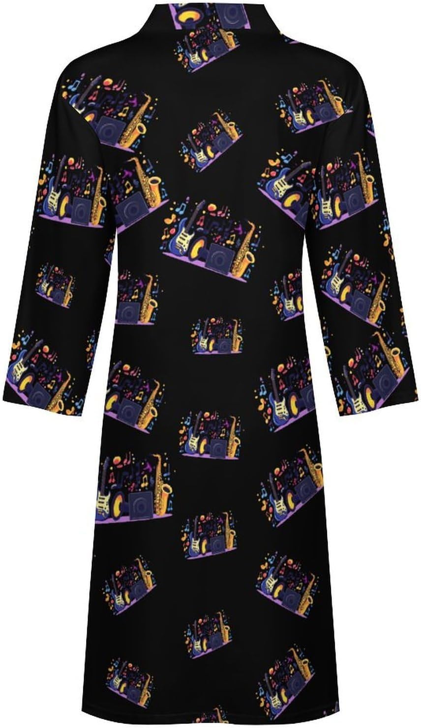 Music Note Guitar Saxophone Mens Robe Long Bathrobe for Women Bath Robes Lightweight Soft Printed Sleepwear