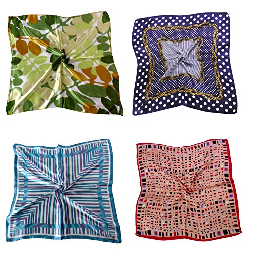4 Scarves - Silk-like Medium Square Fashion Scarf 24" x 24" - Classic Set