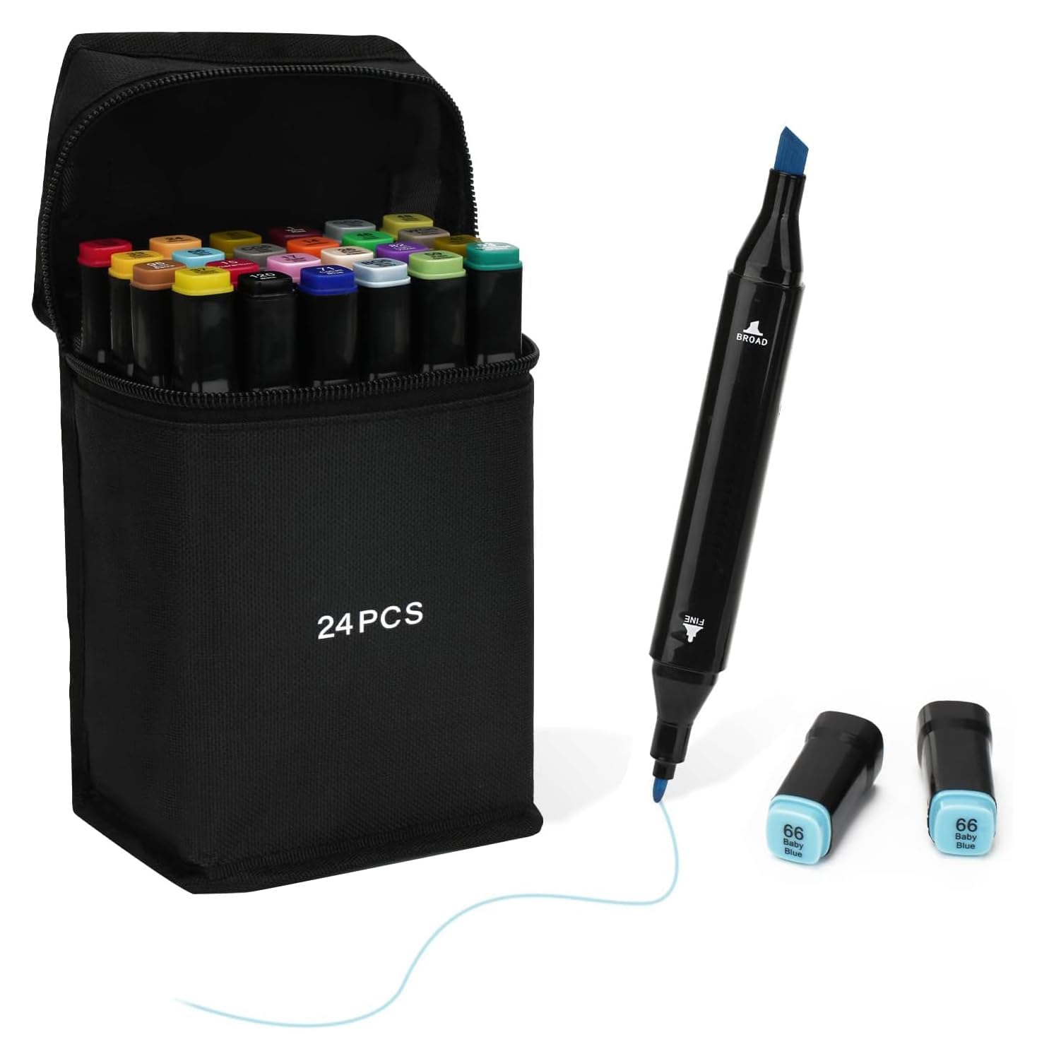 Kitire 24 Alcohol Markers, Dual Tip Colouring Pens for Adults Black
