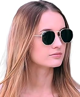 Roshfort Hexagonal Non Polarized Sunglasses Men & Women Geometric Square Vintage Metal Frame Retro Black Shade Glasses UV ... Price In India