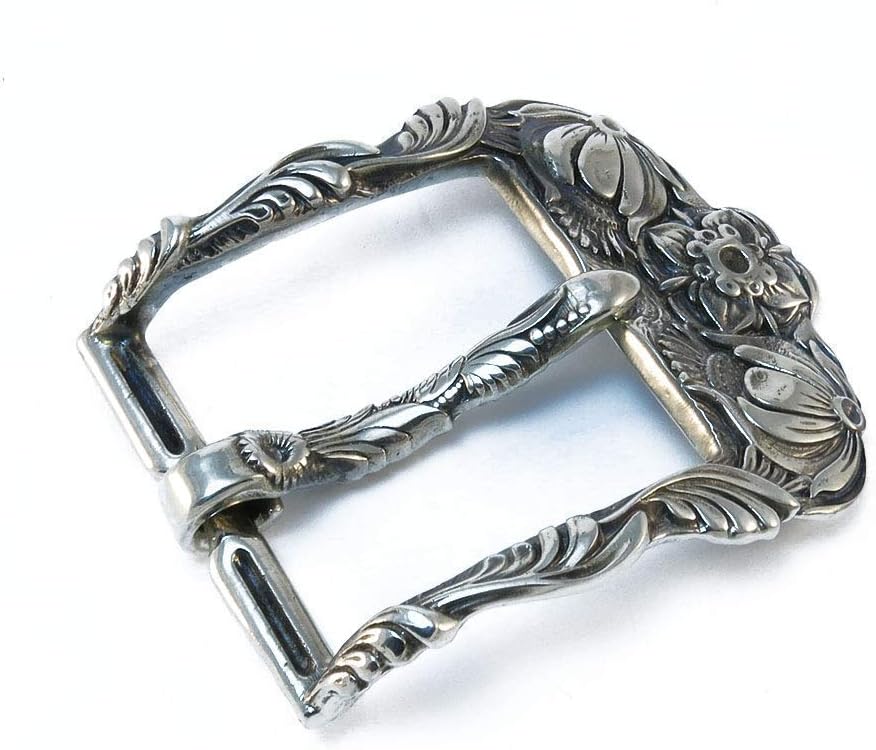 Belt buckle Buds, Handmade Ukrainian solid German silver pin type belt buckle based on Petrykivka painting, Frame type belt buckle