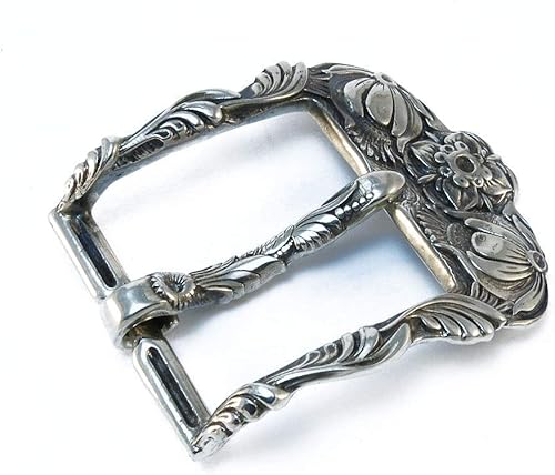 Belt buckle Buds, Handmade Ukrainian solid German silver pin type belt buckle based on Petrykivka painting, Frame type belt buckle