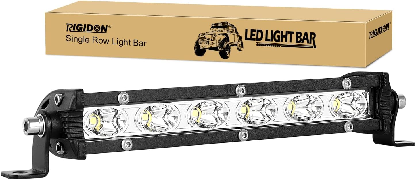RIGIDON 7 inch 30W Spot Beam Car Led Light Bar Single Row Supper Slim Led Lights 12V 24V for Off road Truck SUV UTE ATV 4x4, Waterproof Driving Work Lamp, 6000K White Fog Lamp