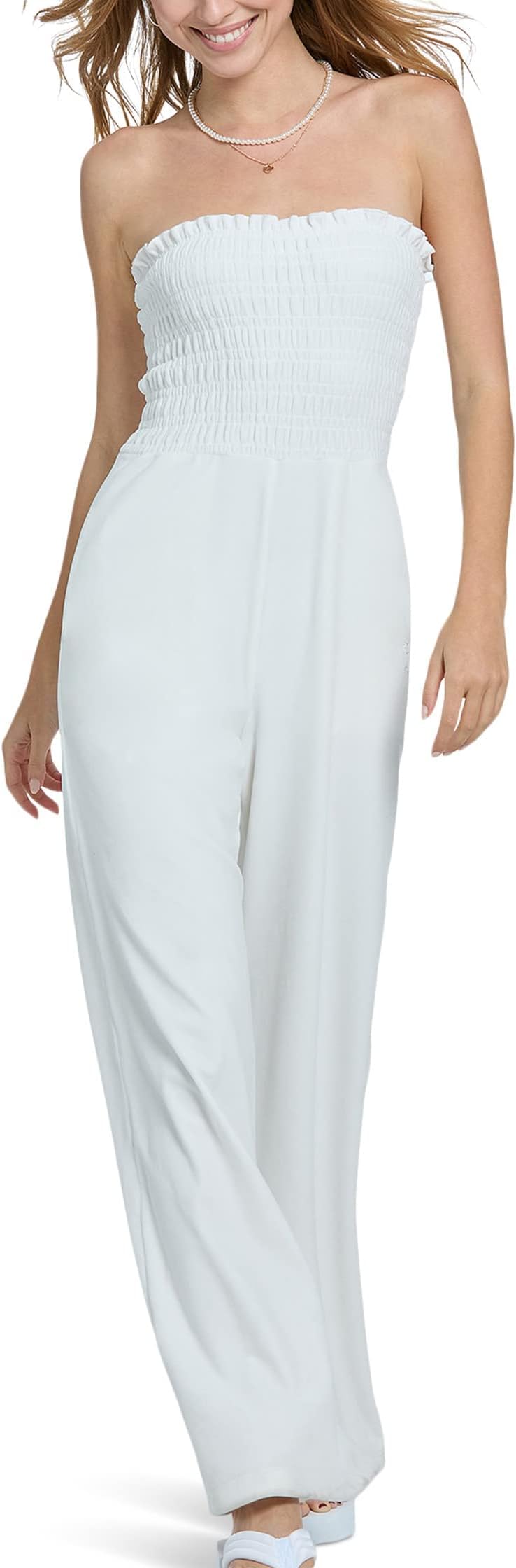 Juicy CoutureClassic Velour Smocked Sleeveless Jumpsuit Cream Soda PT/XS (US 0)