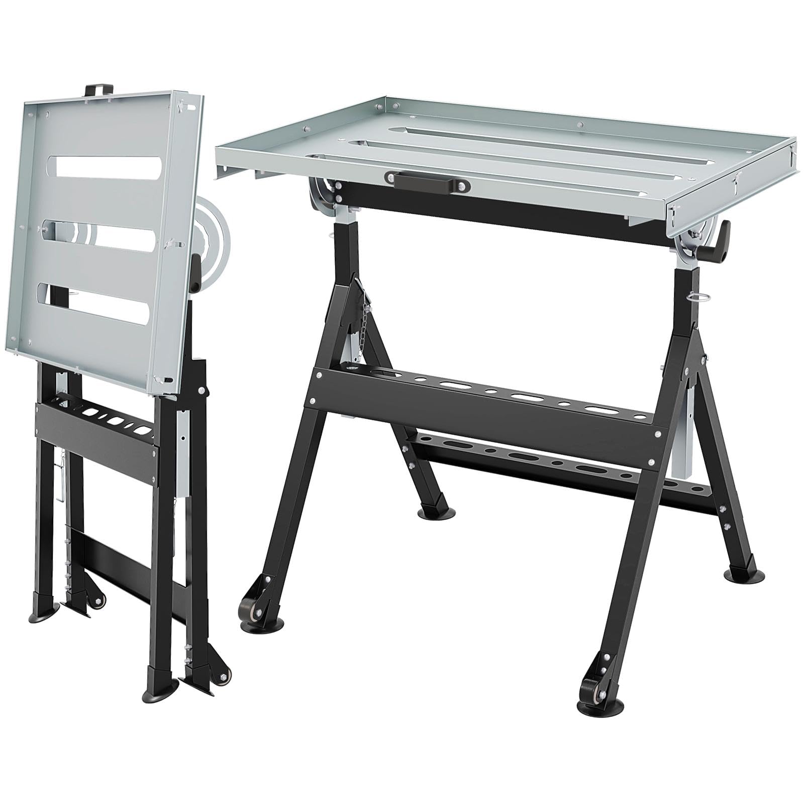 GOPLUS Mesa de Soldadura Ajustable, Banco de Trabajo Plegable con Ruedas, Inclinable y Regulable en Altura, Mesa de Trabajo Pesaza con Soporte Metálico Portátil, Soporta hasta 180 kg, 78 x 51cm