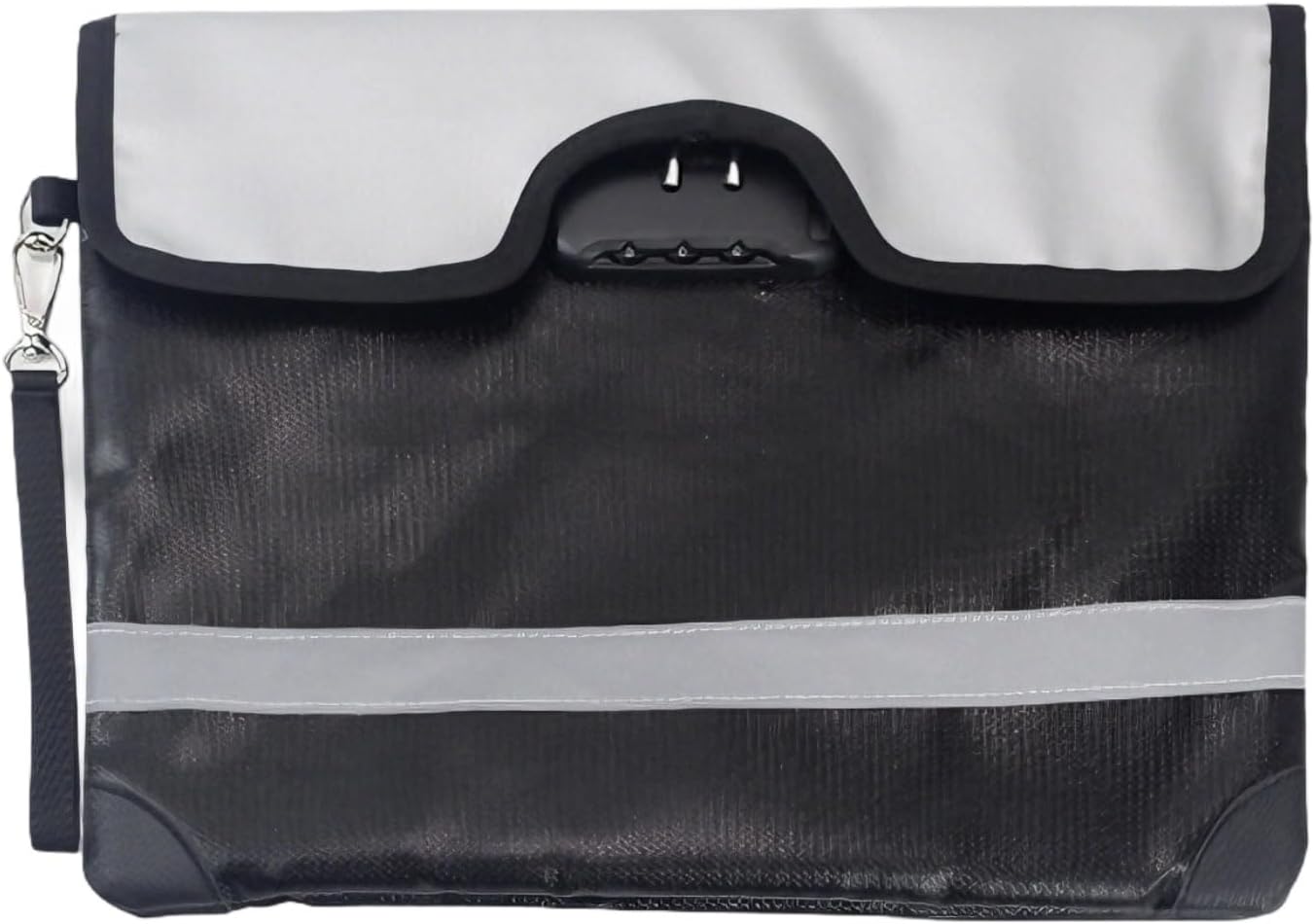 Fireproof Document Bag With Lock, 35 X 26 Cm, Waterproof, 2315 ℃ Heat Resistance, Silicone Coated, Reflective Strip, Safe For Home, Office, Travel
