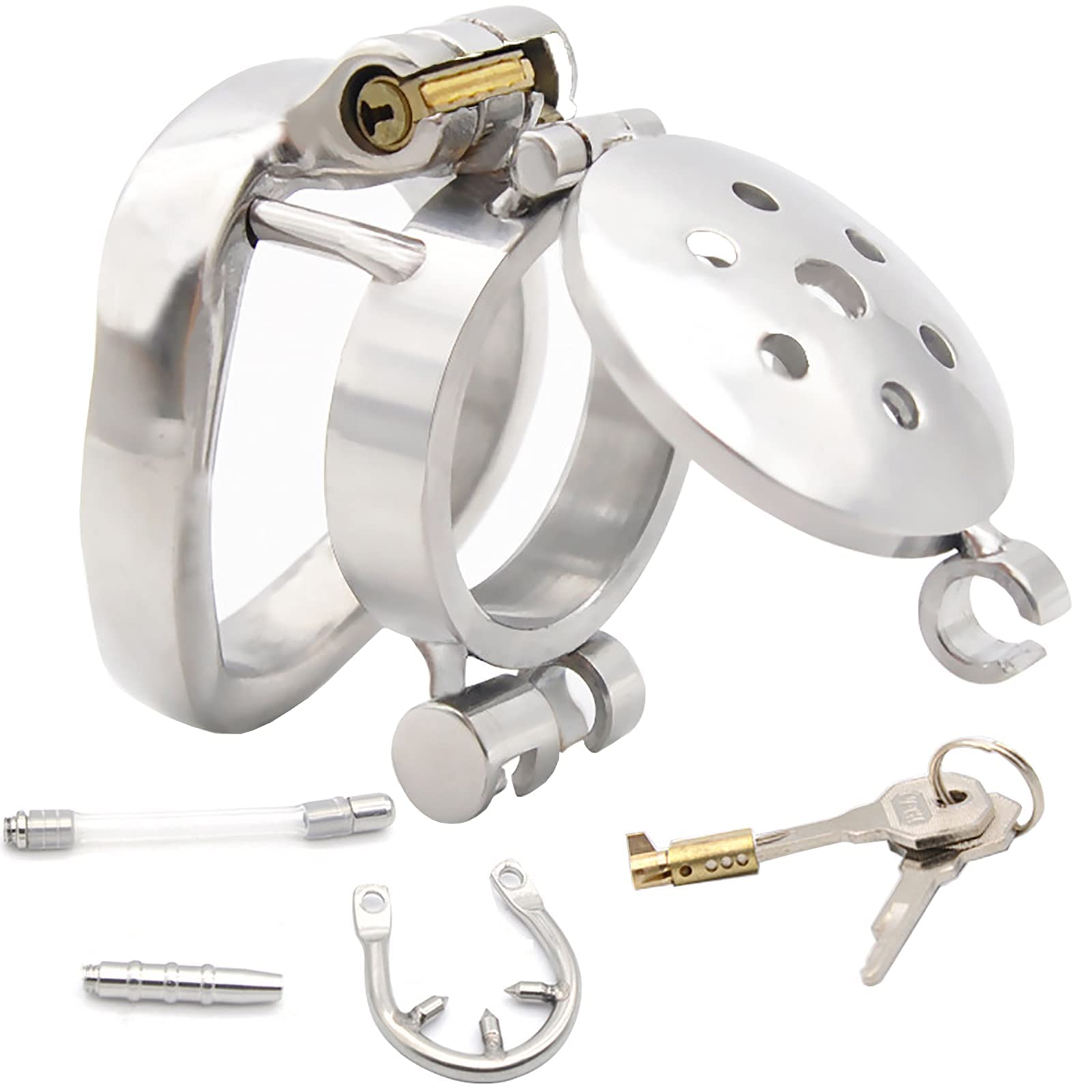 HeYie Chastity Belt Man Extreme Chastity Cage Men's Stainless Steel Chastity Cage Penis Cage with Open Lid Cock Cage Dilator Cock Ring Anti-Drop Ring with Spikes Bondage Chastity Belt (Color : Ring45
