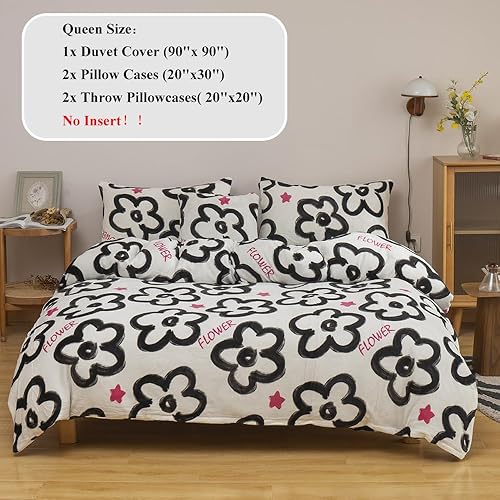 Miniatura 2 de CinYana Juego de funda de edredón mullida y esponjosa, funda de edredón floral de 5 piezas, juego de ropa de cama de flores tamaño Queen (flores