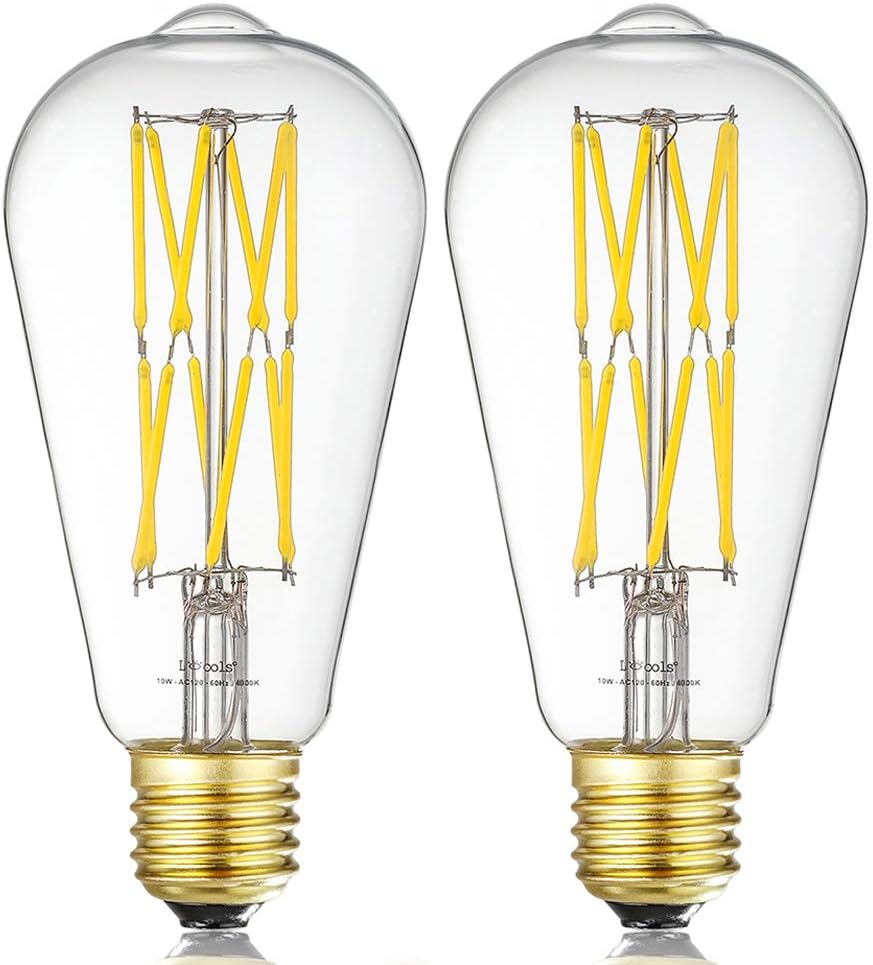 Leools Vintage LED Edison Bulb Dimmable 10W Led Filament Light Bulbs,1200 Lumen,4000K Neutral White,100 Watt Equivalent,E26 Medium Base Decorative Antique Lamp for Home 2Pack.(White)