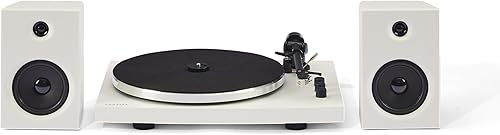 Crosley T150C-WH Sistema de tocadiscos Bluetooth de 2 velocidades con brazo de tono ponderado y altavoces estéreo, color blanco Negro