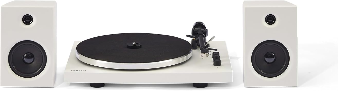 Crosley T150C-WH 2-Speed Bluetooth Turntable Record Player System with Weighted Tone Arm and Stereo Speakers, White