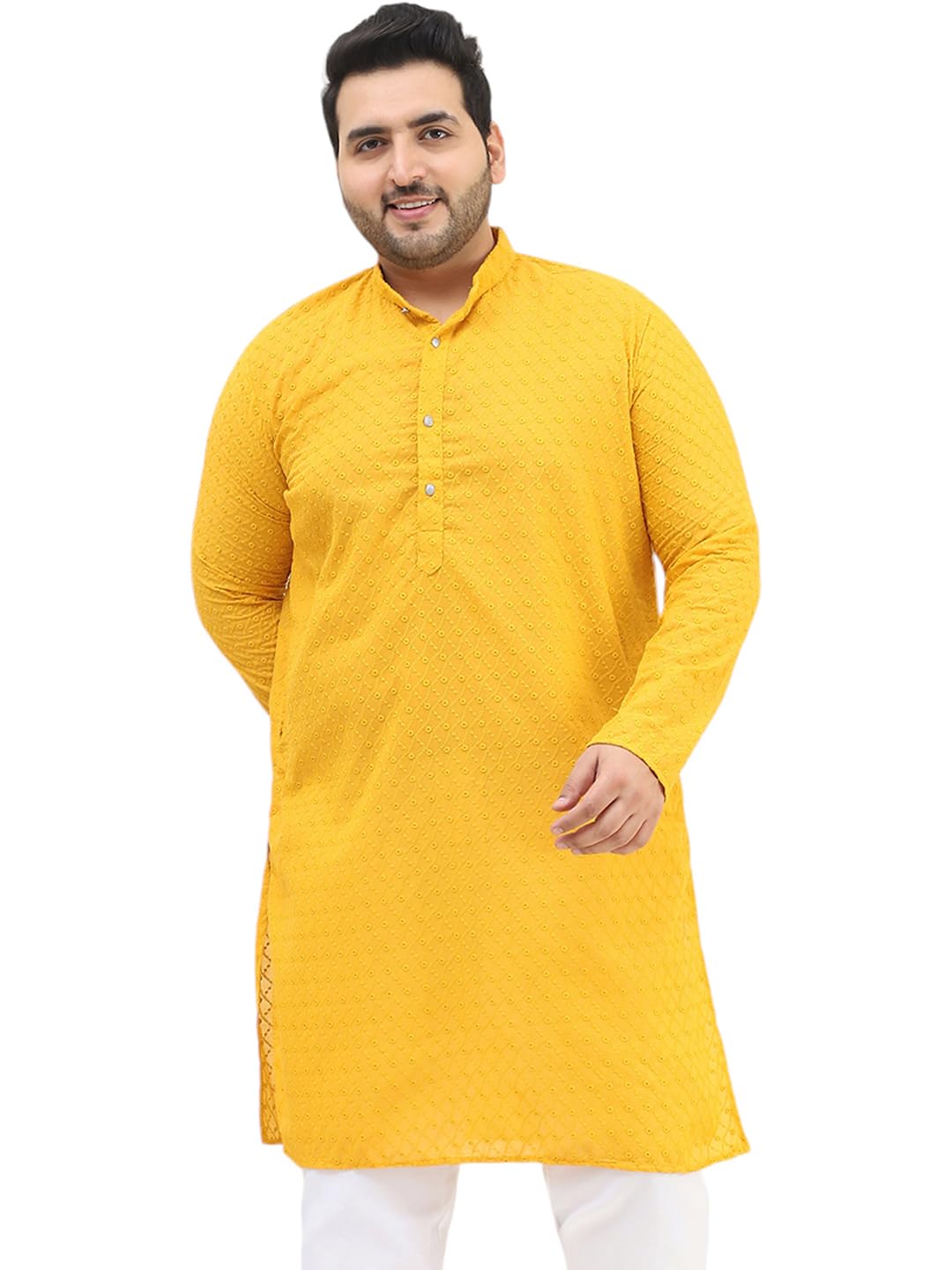 Sojanya Plus(Since 1958) Men's 100% Cotton Mustard Chikankari Kurta