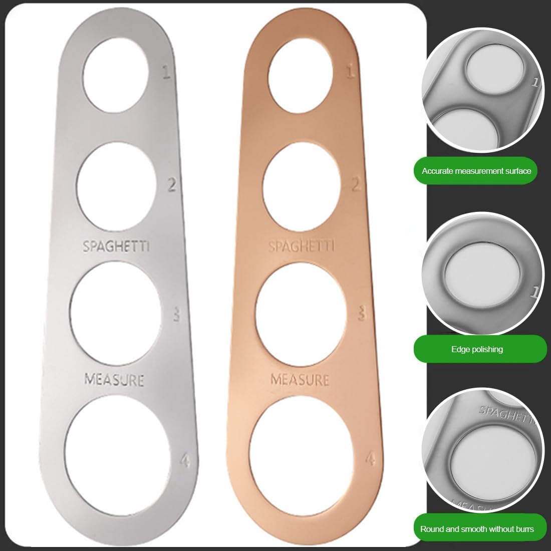 EIHI 2 Piezas Dispensador de fideos de acero inoxidable, Medidor de fideos de acero inoxidable, Medidor de fideos de 4 agujeros de acero inoxidable, Control de porciones de pasta Gadget（Oro y plata）