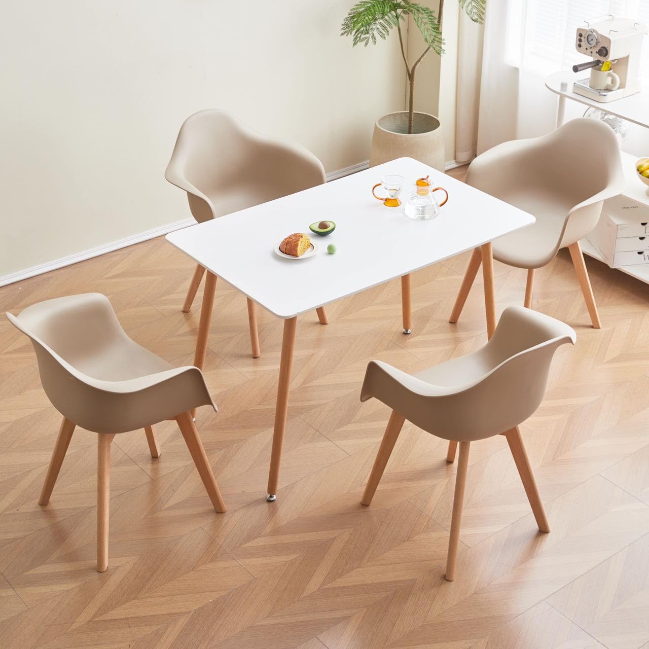 GrandCA HOME Set di 6 Sedie da Pranzo Sedie da Cucina Moderne con Gambe in Legno di Faggio, Poltrone per Sala da Pranzo, Soggiorno, Cucina, Beige